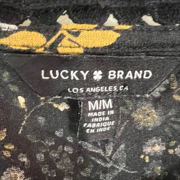 Lucky Brand Black Floral Split Neck Sleeveless Top Size Medium - Picture 6 of 7